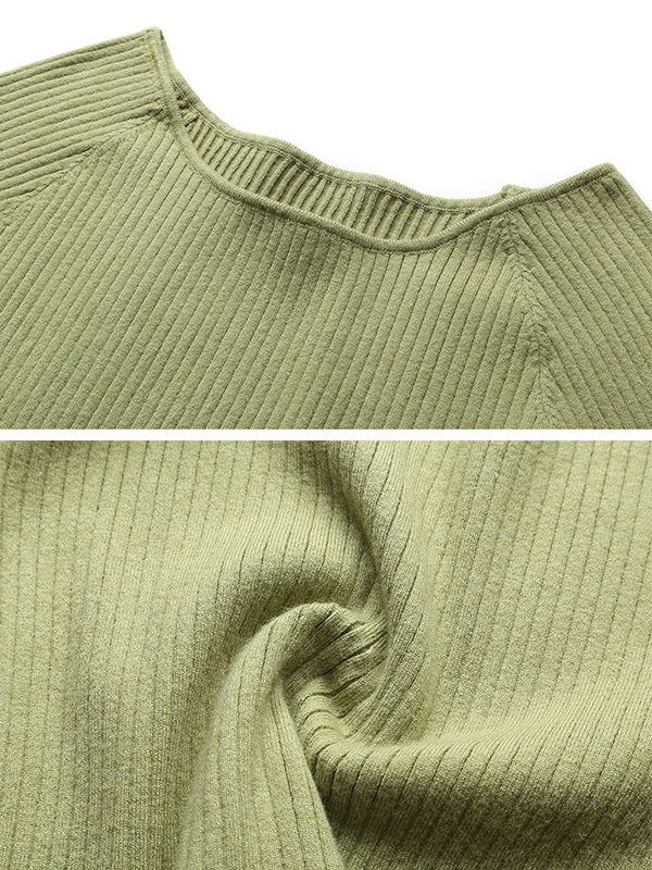 Green Half Sleeve Slim Knitted Sweater