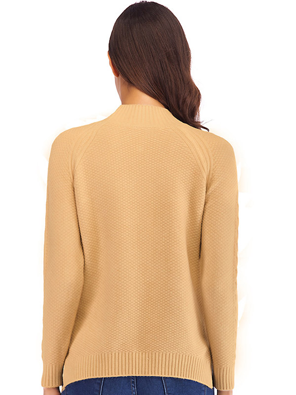 Khaki High Neck Elastic Nail Bead Long Sleeve Sweater