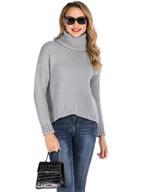 Grey Casual Turtleneck Solid Color Sweater