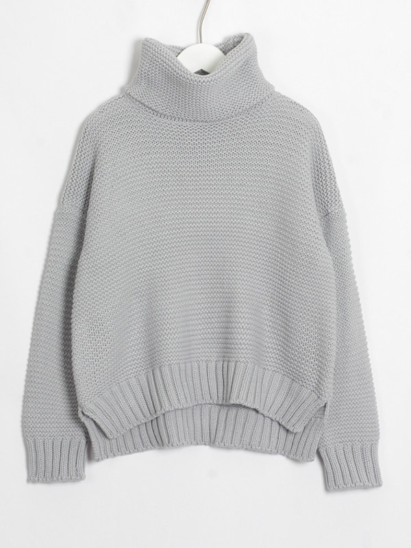 Grey Casual Turtleneck Solid Color Sweater