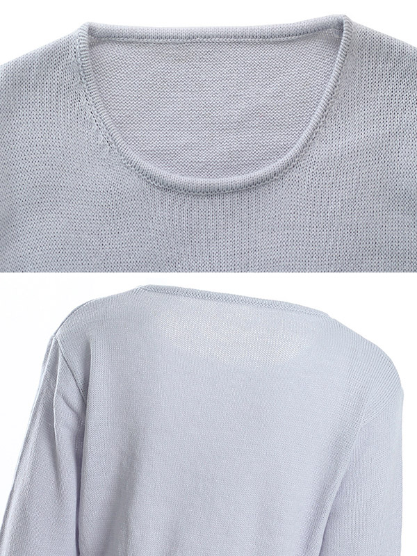 Grey Slim Lace Up Crew Neck Sweater