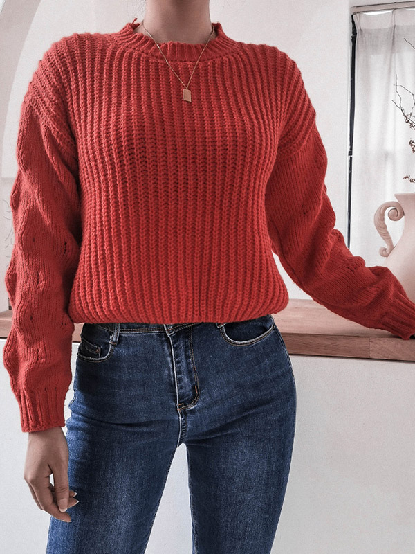 Red Casual Twist Long Sleeve Knitted Sweater