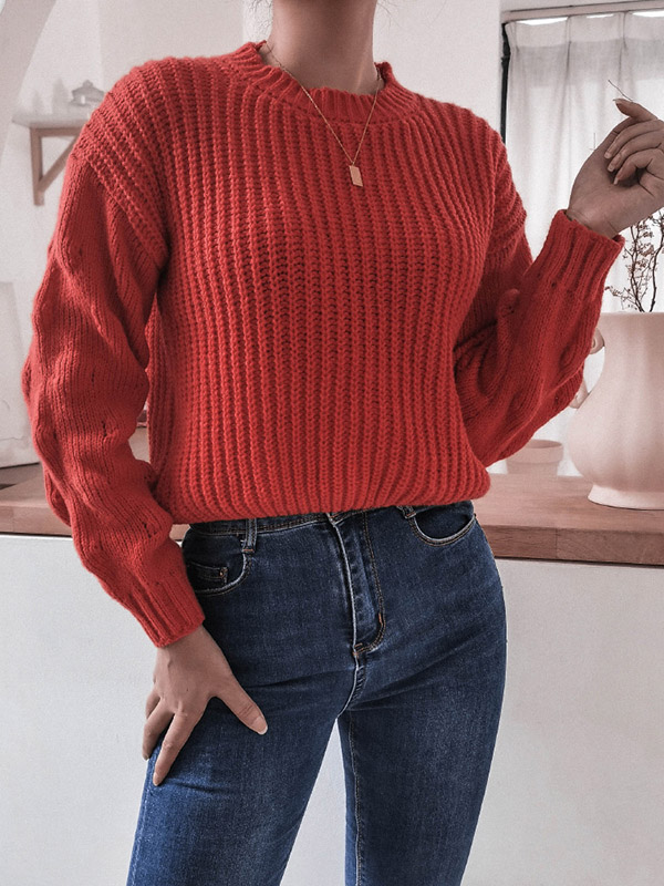 Red Casual Twist Long Sleeve Knitted Sweater