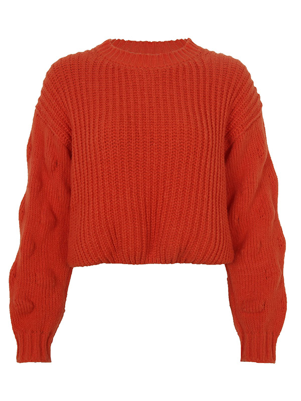 Red Casual Twist Long Sleeve Knitted Sweater