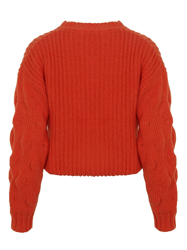 Red Casual Twist Long Sleeve Knitted Sweater