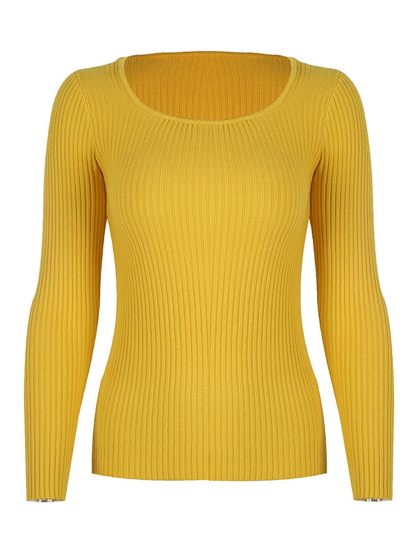 Yellow Long Sleeve Boat Neck Knitted Sweater