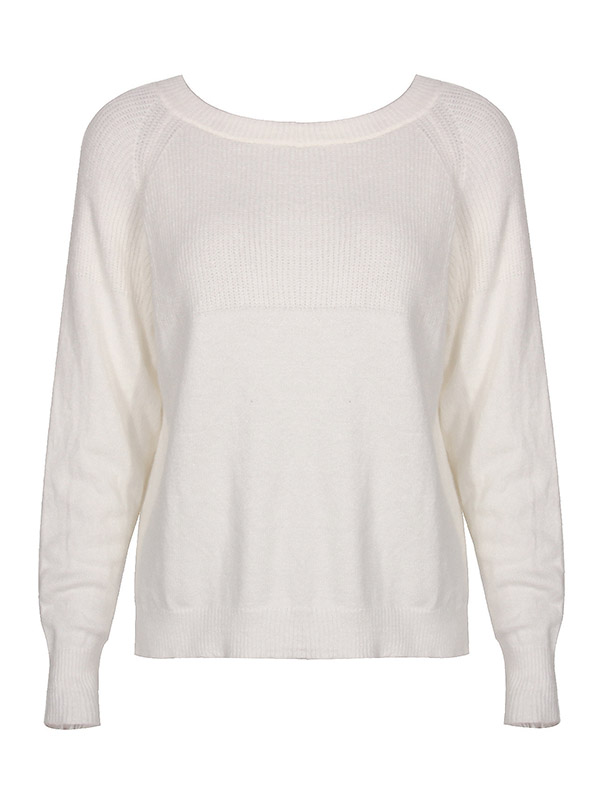 White Long Sleeve Stitching Casual Loose Knitted Sweater