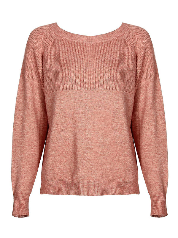 Pink Long Sleeve Stitching Casual Loose Knitted Sweater