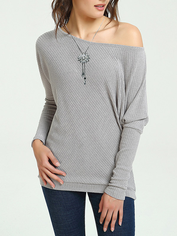 Grey One Shoulder Lantern Sleeve Oversize Top