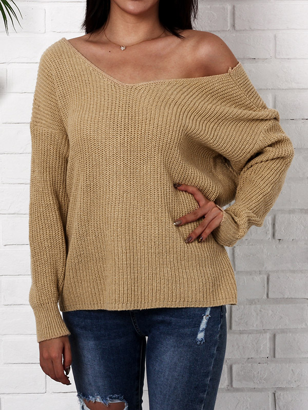 Brown V-neck Open Back Oversize Top