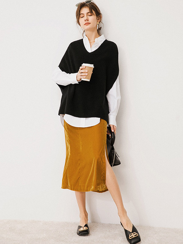 Black V-neck Half Sleeves Oversize Vest