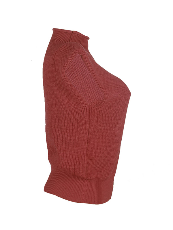 Red High Collar Vertical Stripe Knit Vest