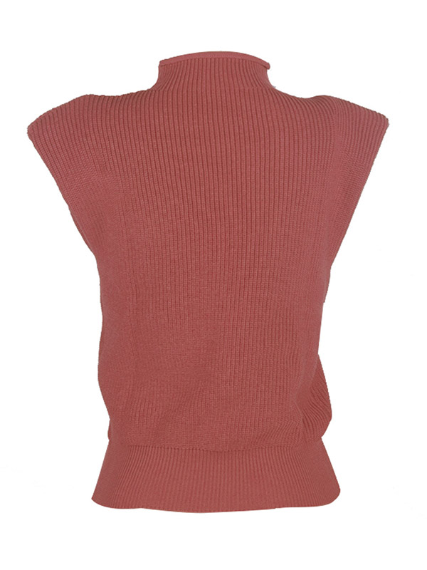 Red High Collar Vertical Stripe Knit Vest