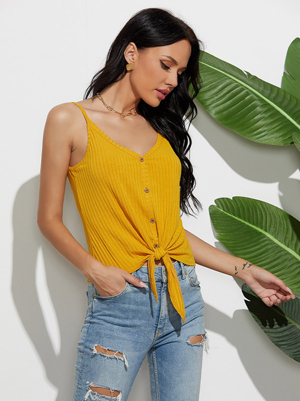 Yellow Off shoulder Camisole Button Vest