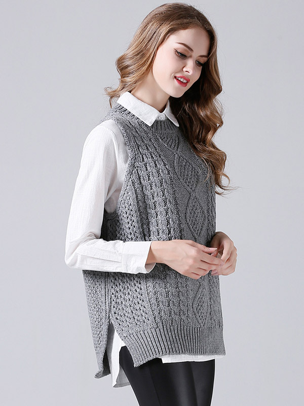 Grey Oversize Crochet Side Split Vest