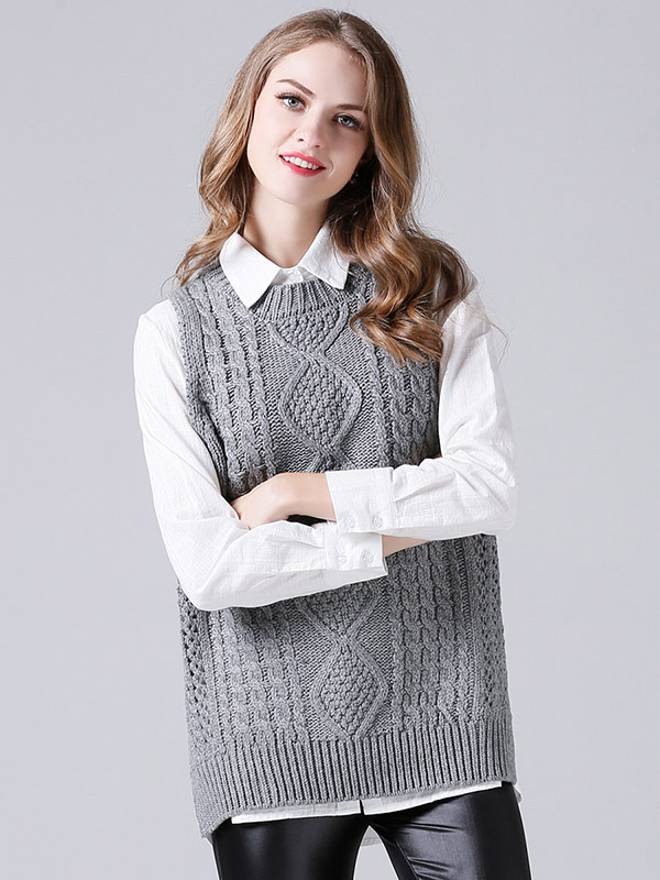 Grey Oversize Crochet Side Split Vest