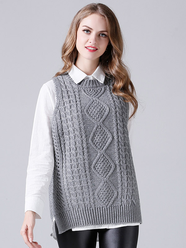 Grey Oversize Crochet Side Split Vest