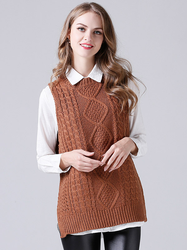 Khaki Oversize Crochet Side Split Vest