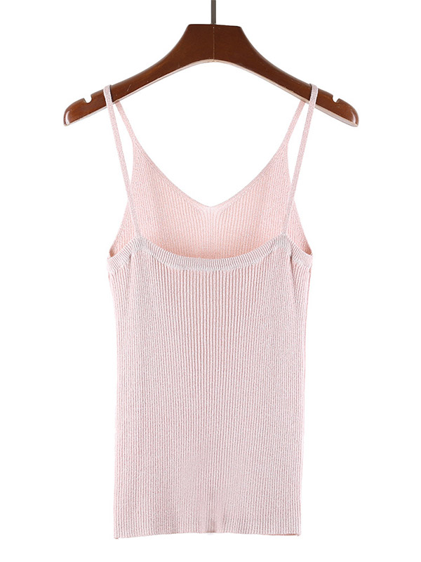 Pink Off Shoulder Shiny Strap Knit Vest