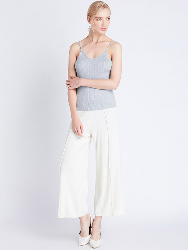 Grey Off Shoulder Shiny Strap Knit Vest