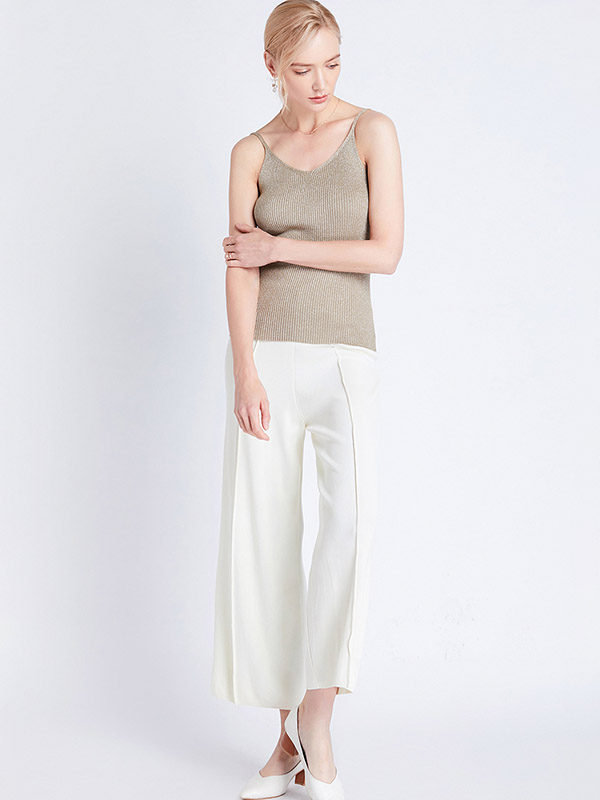 Khaki Off Shoulder Shiny Strap Knit Vest