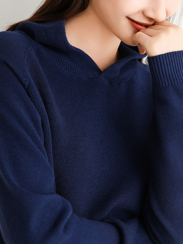 Blue Oversize Long Sleeves Knit Hoodie