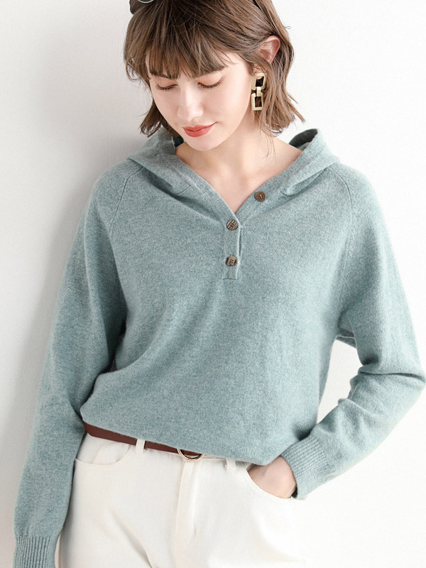 Blue Cashmere Oversize Long Sleeves Knit Hoodies