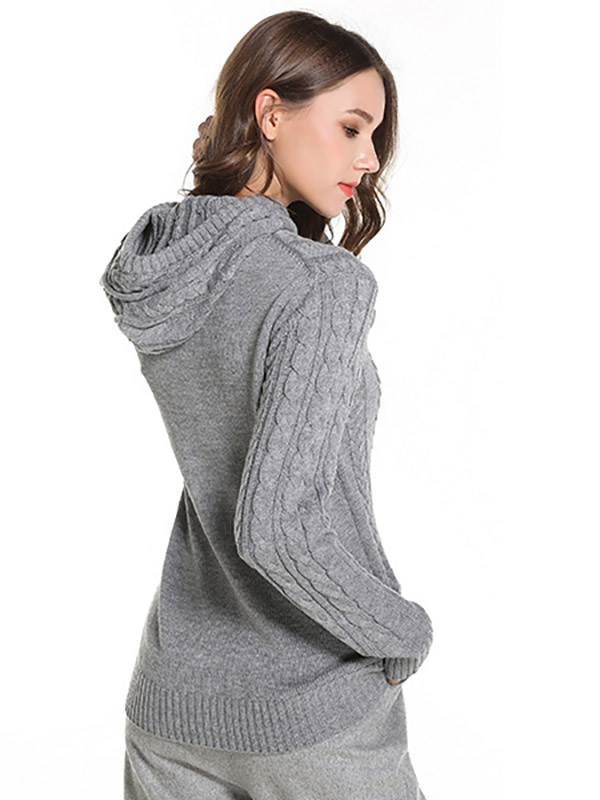 Grey Oversize Long Sleeves Knit Hoodies