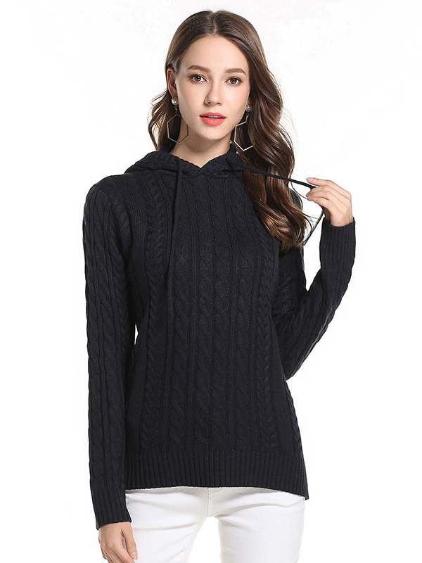 Black Oversize Long Sleeves Knit Hoodies