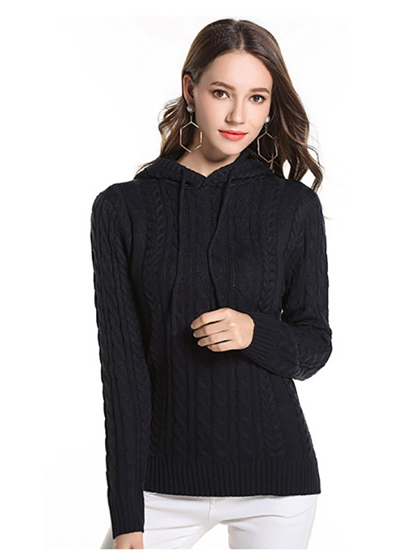 Black Oversize Long Sleeves Knit Hoodies