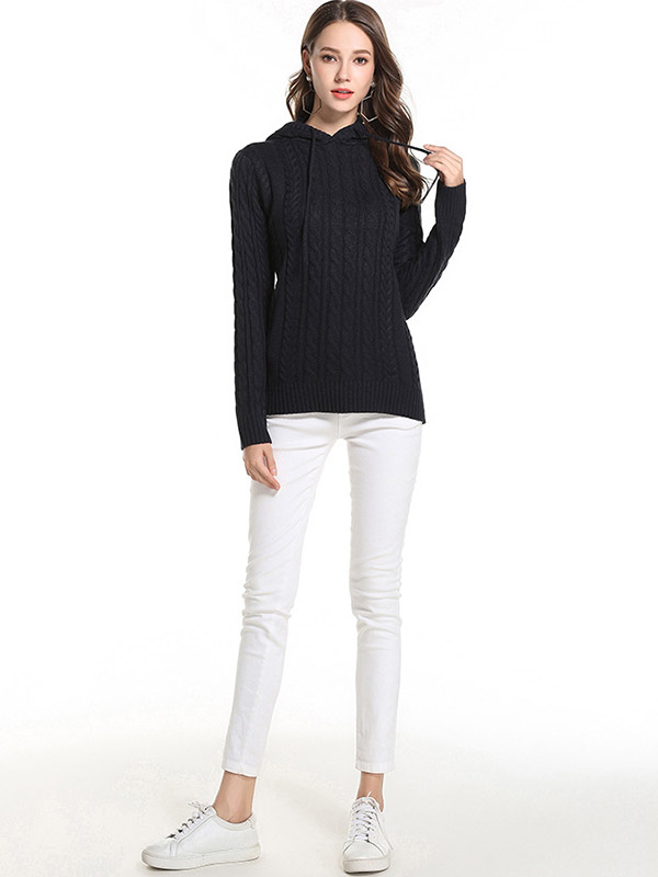 Black Oversize Long Sleeves Knit Hoodies