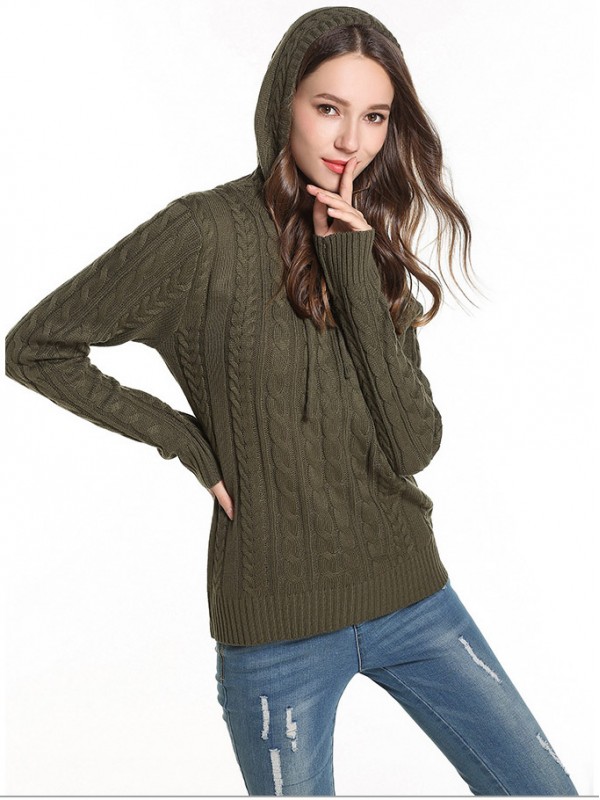 Green Oversize Long Sleeves Knit Hoodies