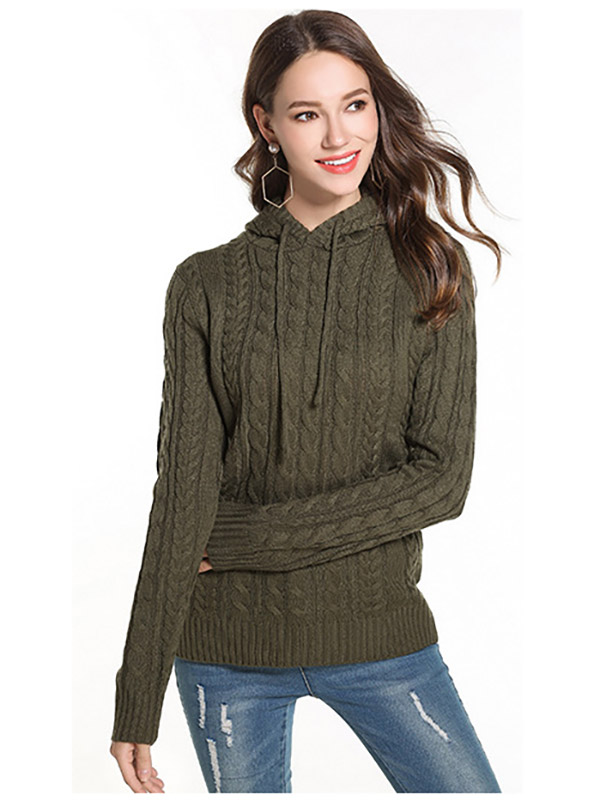 Green Oversize Long Sleeves Knit Hoodies