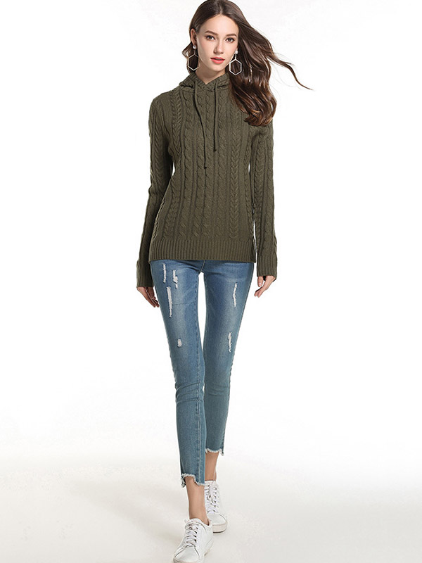 Green Oversize Long Sleeves Knit Hoodies