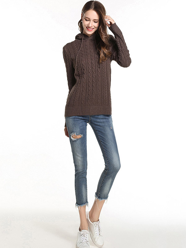 Khaki Oversize Long Sleeves Knit Hoodies