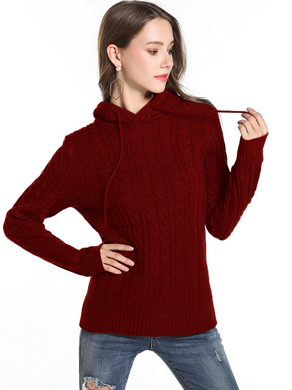 Red Oversize Long Sleeves Knit Hoodies