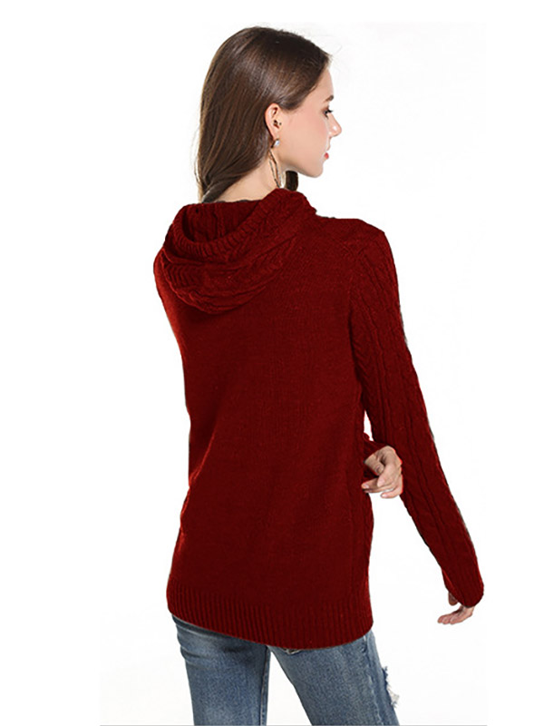 Red Oversize Long Sleeves Knit Hoodies