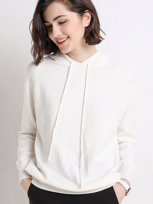 White Long Sleeves Medium Knit Hoodies