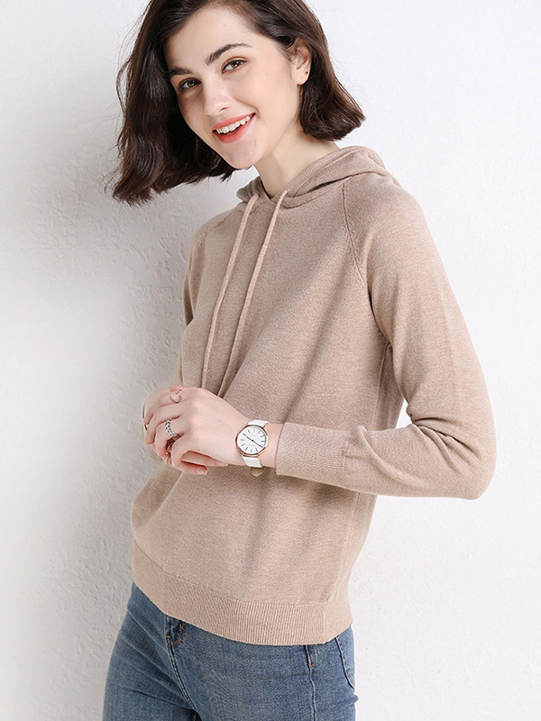 Khaki Long Sleeves Medium Knit Hoodies