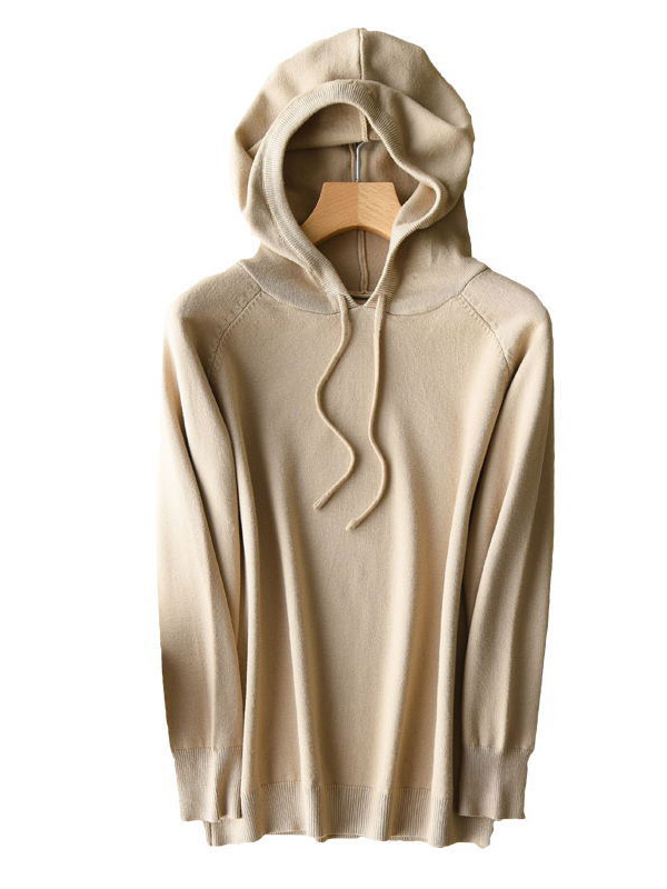 Khaki Long Sleeves Medium Knit Hoodies