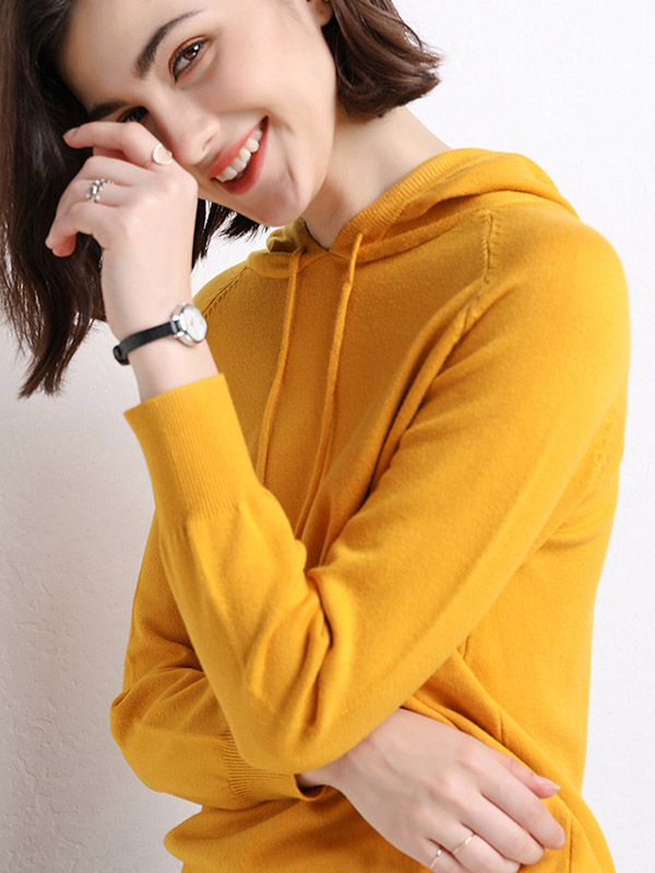 Yellow Long Sleeves Medium Knit Hoodies