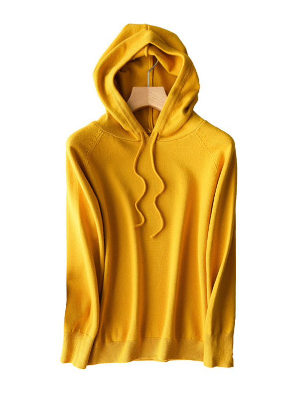 Yellow Long Sleeves Medium Knit Hoodies