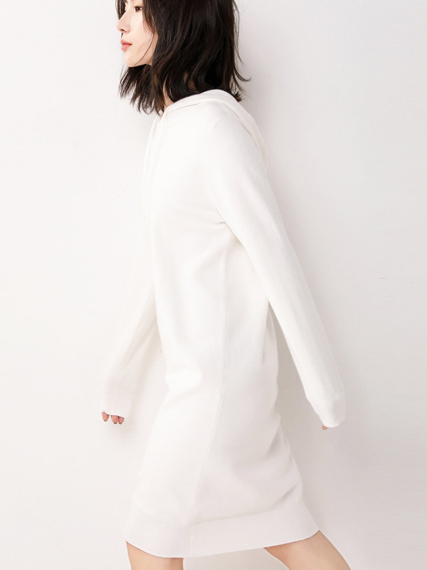 White Fine Knit Oversize Long Hoodies