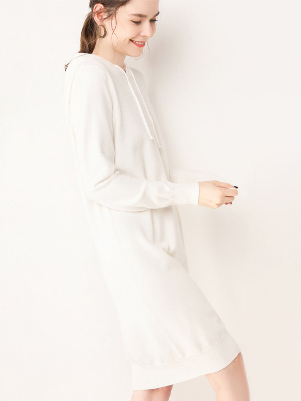 White Fine Knit Oversize Long Hoodies