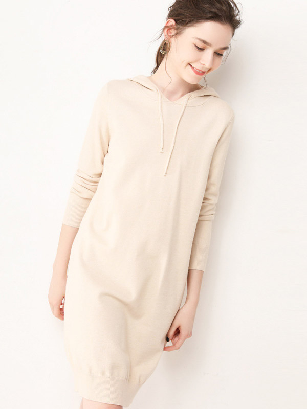 Beige Fine Knit Oversize Long Hoodies