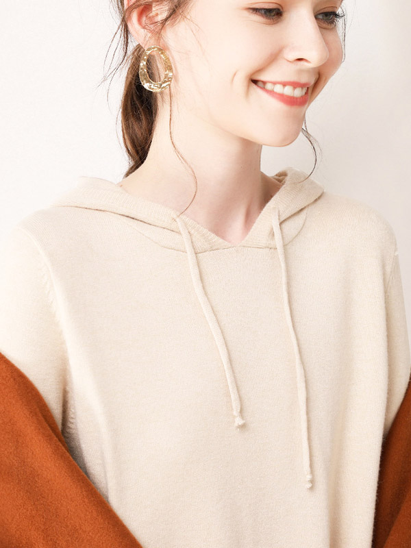 Beige Fine Knit Oversize Long Hoodies