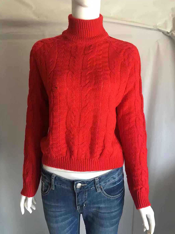 Red High Neck Long Sleeves Cropped Tops