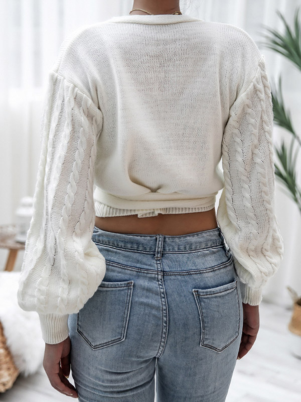 White Plunge V-neck Cropped Tops with Tie Front