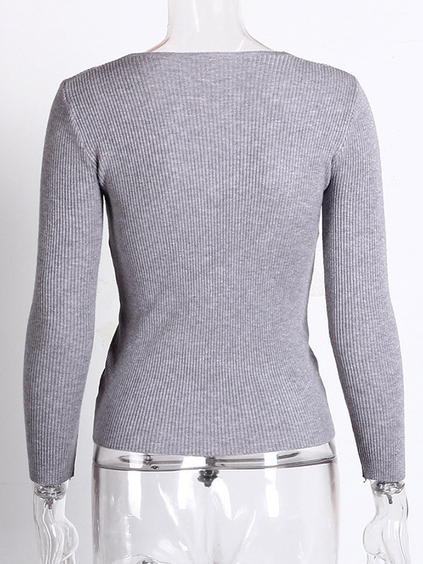 Grey V-neck Ruched Design Cropped Tops