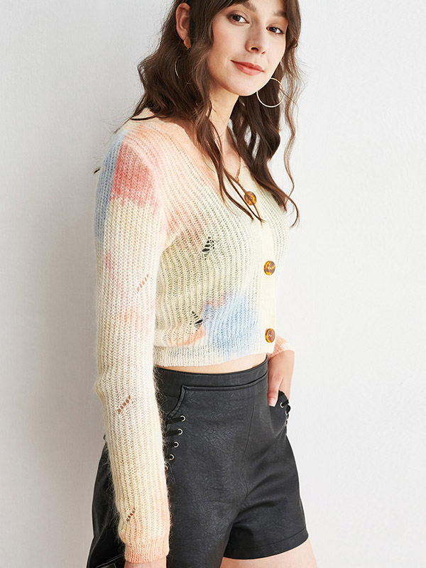 Multi-Color V-neck Cropped Tops with Button Front